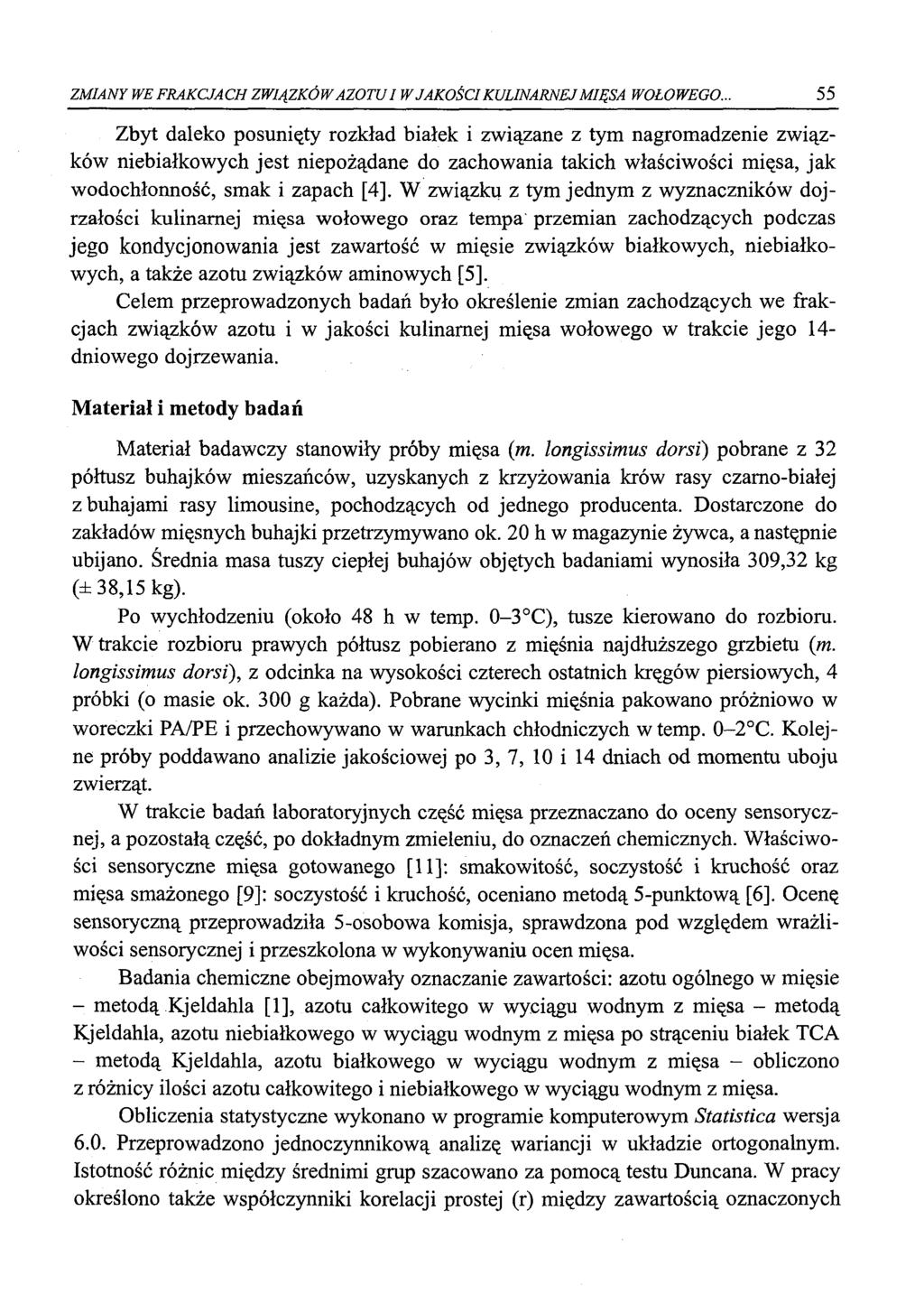 ZMIAY WE FRAKCJACH ZWIĄZKÓW AZTU I W JAKŚCI KULIAREJ MIĘSA WŁWEG.