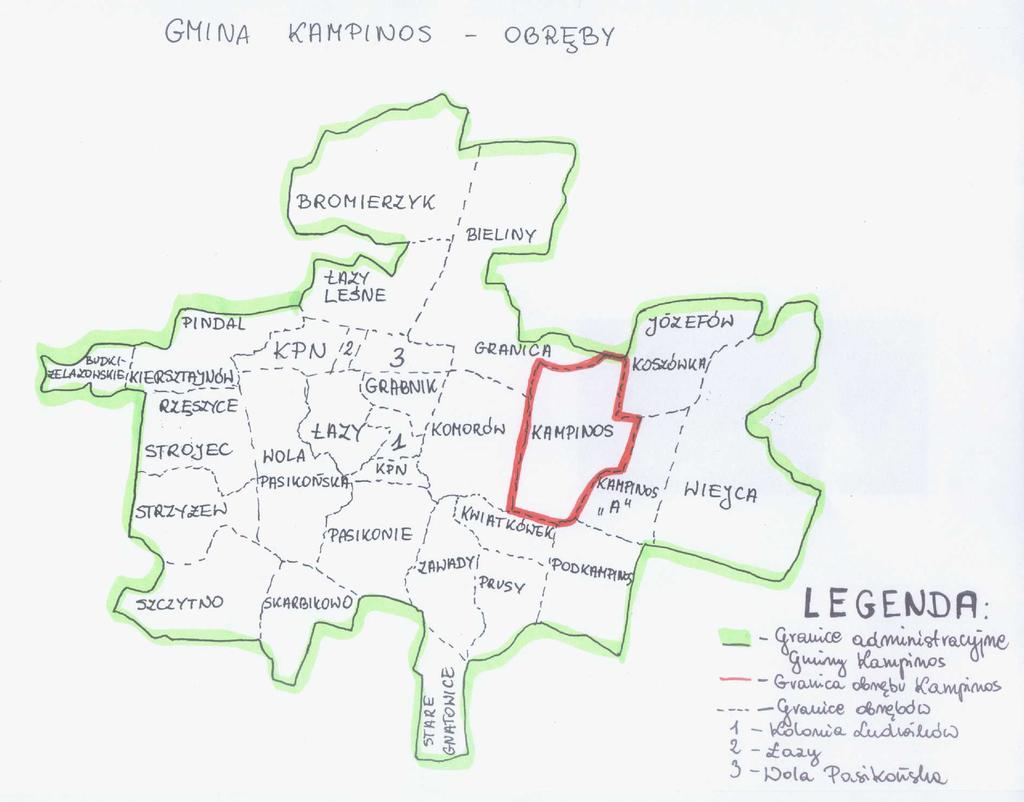 Analiza aktualnej sytuacji społeczno gospodarczej Kampinos Obszarem realizacji Planu Rozwoju Miejscowości Kampinos jest obszar tej miejscowości, a czas jego realizacji obejmuje lata 2006 2013.