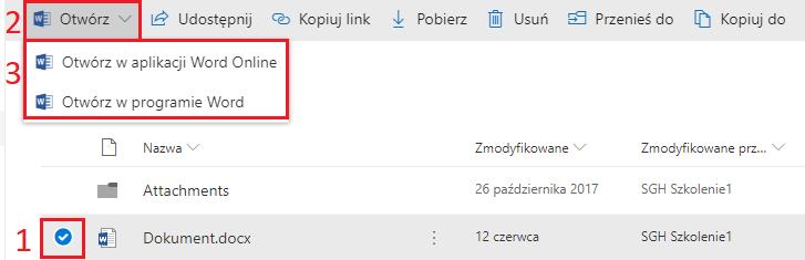 Po kliknięciu w wybrany plik (w jego nazwę) otworzy się plik w wersji do edycji w przeglądarce, czyli wersja online dokumentu (Rys. 17). Rys.