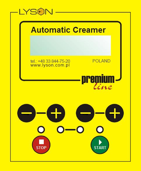 4. STEROWNIK KREMOWNICY C-03 ZASILANIE 230V ELEMENT FUNKCJA 1 Pole wyświetlacza, sygnalizacja stanu START (poruszająca się strzałka) lub stanu STOP (napis STOP).
