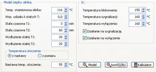 Zabezpieczenie cieplne Ic Nastawy modelu cieplnego silnika są dostępne mimo