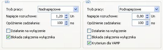 Elementy nastaw zabezpieczeń temperaturowych i czujników ϑ2, ϑ3 Zabezpieczenie napięciowe zwłoczne Możliwość zmiany trybu pracy zabezpieczenia