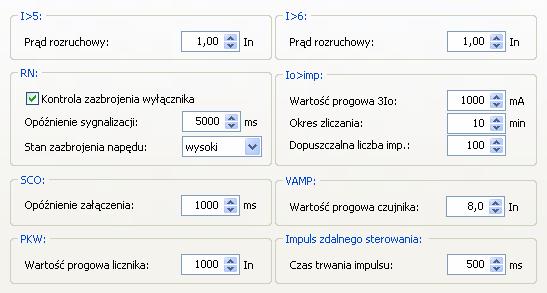 Inne układy automatyki dodatkowe układy automatyki Zakładka automatyki zawiera parametry nastawcze pozostałych układów: I>5,I>6 - przekaźniki nadprądowe niezależne, których pobudzenie można w dowolny