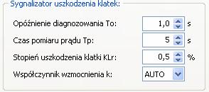 SCO, VAMP - wartość rozruchowa członu nadprądowego dla współpracy z czujnikiem błysku VA 1 DA, PKW - nastawa wartości progowej licznika prądów kumulowanych wyłącznika, Io>imp - parametry nastawcze