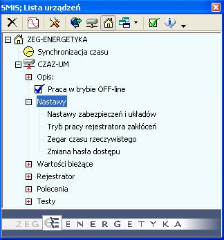 : Pobierz/Wyślij nastawy); pozostałe urządzenia, w ramach danej lokalizacji, obsługiwane są zgodnie z nastawionym trybem. Rys. 3. Ustawienie pracy w trybie off-line z poziomu urządzenia 4.