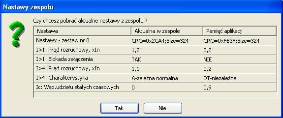 4.1. Nastawy zabezpieczeń i układów Nastawy zabezpieczeń i układów to opcja umożliwiająca pobranie, edycję i wysłanie nastaw zabezpieczeń i układów obsługiwanego urządzenia.