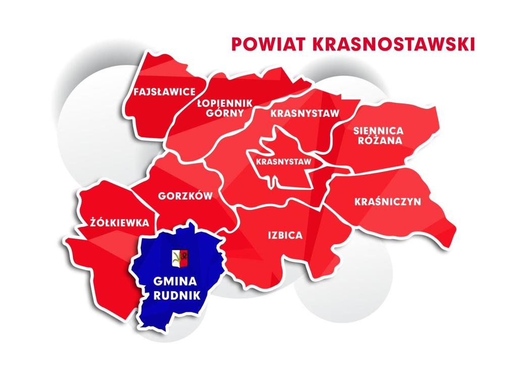 Rysunek 4 Położenie gminy Rudnik w powiecie krasnostawskim Źródło: Opracowanie własne Na terenie gminy znajduje się 15 sołectw (w których jest 24 wsi): Bzowiec, Joanin, Kaszuby, Majdan Borowski I,