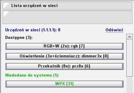 adres urządzenia; 0 3, domyślnie: 3; Górny pasek wybór zasobu wyświetlanego na górnym pasku (numer pola); domyślnie: 9/; Dolny pasek wybór zasobu