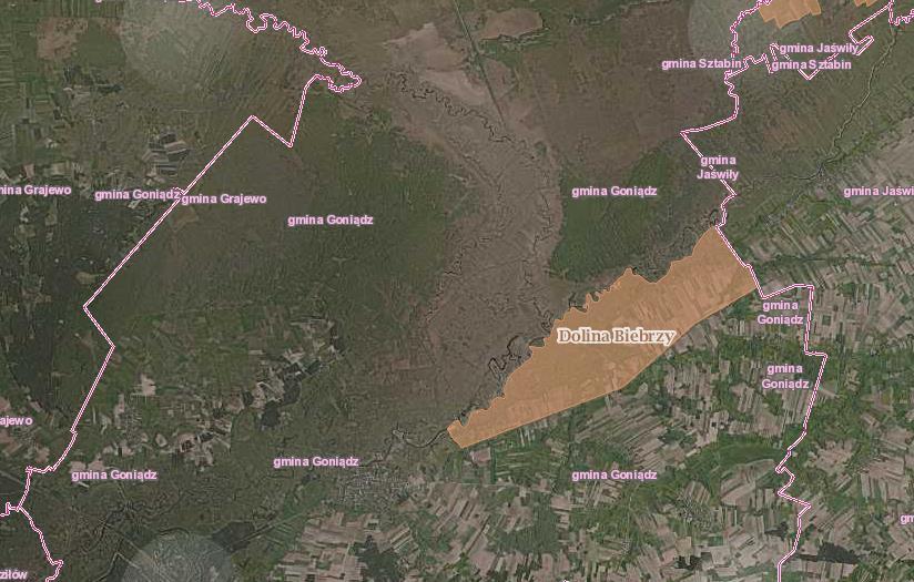 Rysunek 16. Obszar Chronionego Krajobrazu Dolina Biebrzy Źródło: http://geoserwis.gdos.gov.pl Obszar NATURA 2000 Dolina Biebrzy (kod PLH200008) dyrektywa siedliskowa.