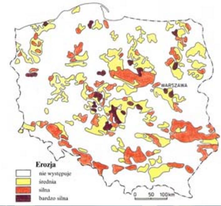 Rysunek 23. Zagrożenie erozją wietrzną gruntów ornych w Polsce Źródło: http://www.erozja.iung.pulawy.