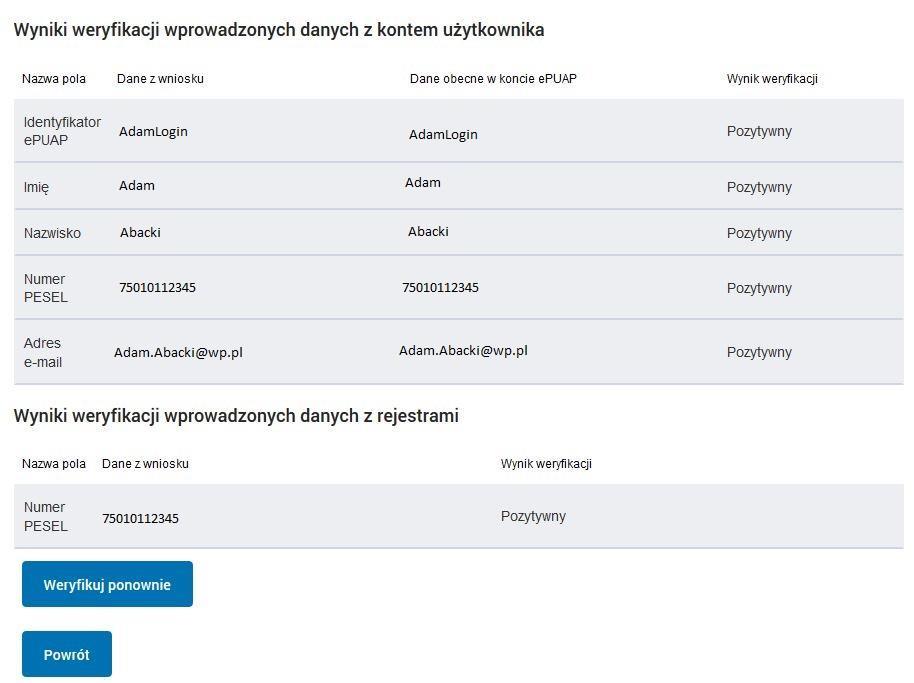 Ekran 5.8. Szczegóły wniosku weryfikacja zaprezentowana na kolejnym zrzucie ekranu Ekran 5.9.