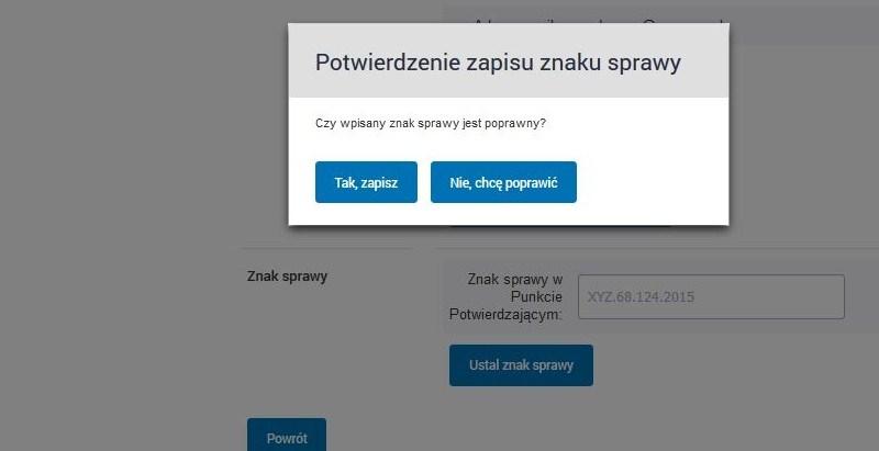 Wynik weryfikacji wprowadzonych danych z rejestrami (nastąpiło automatyczne porównanie Numeru PESEL, Imienia i Nazwiska z danymi występującymi w bazie danych