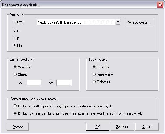 Rysunek 66. Okno dialogowe: Parametry wydruku 5.3.7.