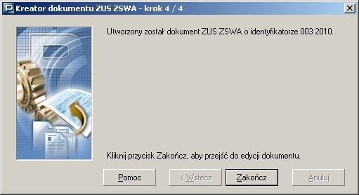 5. W ostatnim oknie kreatora zapoznaj się z informacją o identyfikatorze utworzonego dokumentu, a następnie kliknij przycisk Zakończ, aby przejść do przeglądania utworzonego dokumentu. Rysunek 77.