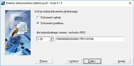 Rysunek 167. Okno dialogowe: Kreator dokumentów płatniczych krok 4/8 6.