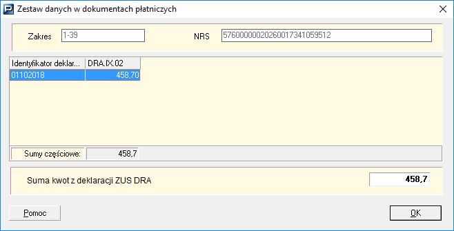 Na ekranie pojawi się okno Kreator dokumentów płatniczych krok 6/8 prezentujące: łączną kwotę do zapłaty z deklaracji, stan zaległości i odsetek od wpłat dokonanych nieterminowo.