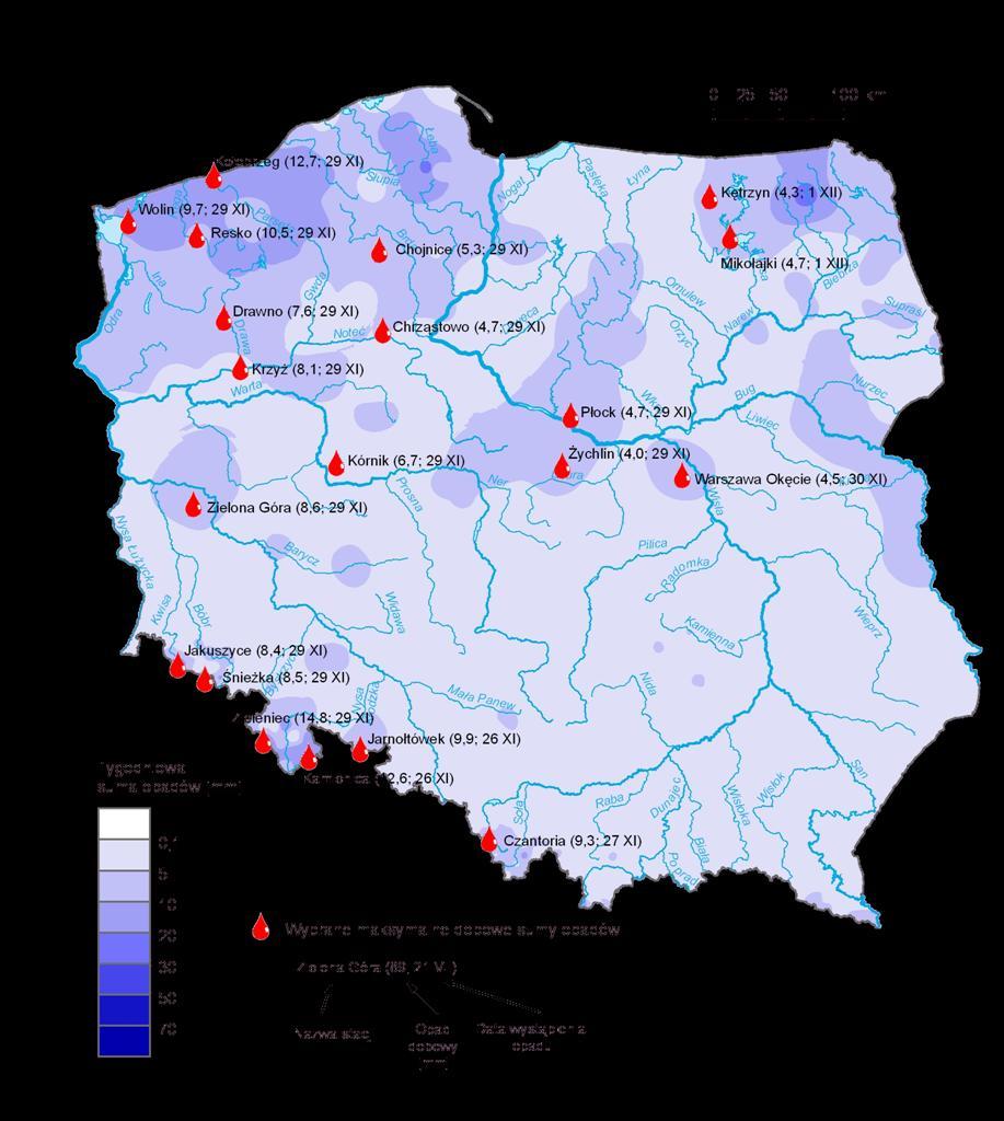 3. Rozkład tygodniowej sumy opadów oraz wybrane maksymalne