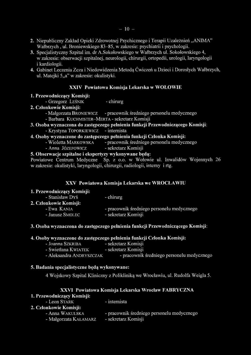 Matejki 5 a w zakresie: okulistyki.