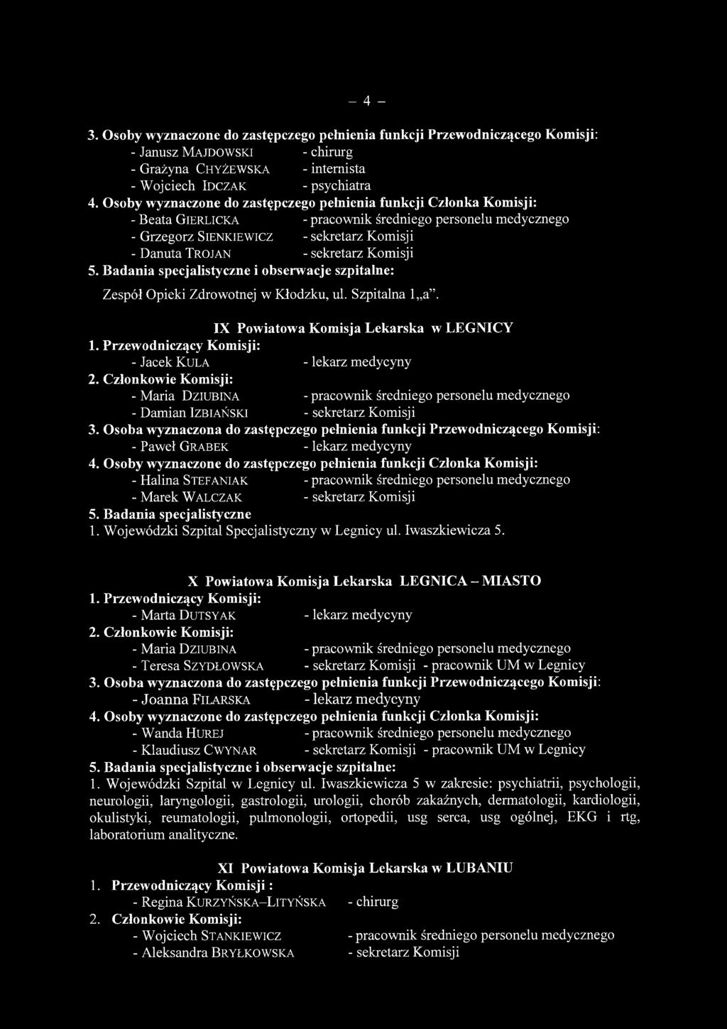 nik średniego personelu medycznego - Grzegorz Sienkiewicz - sekretarz Komisji - D anuta Trojan - sekretarz Komisji 5.
