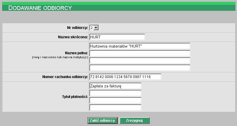 jeśli odbiorca ma być obsługiwany w systemie TeleCOMP numer naleŝy wybrać z listy, w przeciwnym wypadku pole moŝe zostać puste Nazwę skróconą Nazwę pełną imię i nazwisko dla