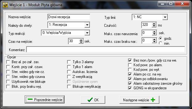 46 Programowanie SATEL Maks. czas braku nar. przekroczenie maksymalnego czasu braku naruszenia jest traktowane przez centralę jako awaria czujki. Czas odliczany jest tylko, gdy wejście nie czuwa.