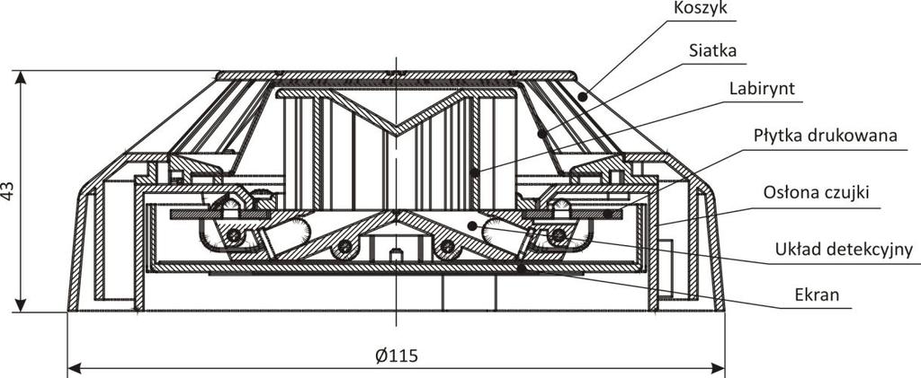 IK-E317-001 7 Metalowa siatka zapobiega wnikaniu do układu detekcyjnego drobnych owadów i większych zanieczyszczeń.