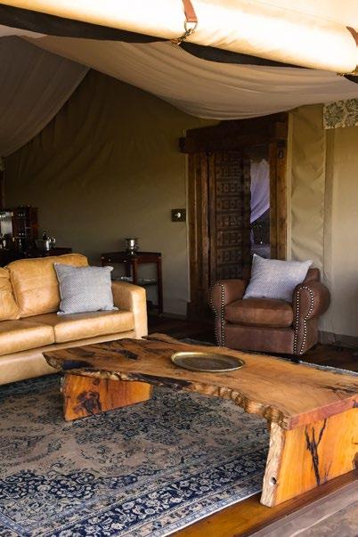 Decking in front of the tent leads to a private plunge pool with views of the calming and peaceful lowing waters of the Zambezi River.