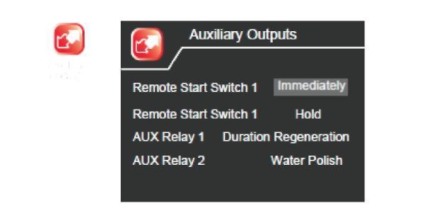 11 Nacisnąć przycisk UP / DOWN, aby wybrać ikonę żądanego podmenu Nacisnąć przycisk SET, aby wejść w podmenu Auxiliary Outputs (wyjścia pomocnicze).