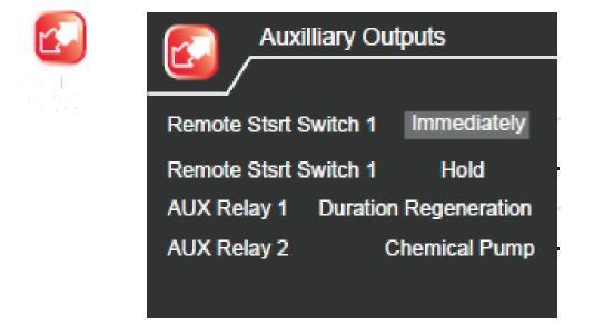 Wyjścia pomocnicze 16 Wyjścia pomocnicze (Auxiliary Outputs) Programowanie zaawansowane W menu Advanced Settings nacisnąć przycisk UP / DOWN, aby wybrać ikonę podmenu Auxilliary Outputs.