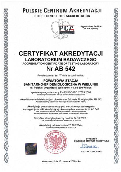 - wody, wody do spożycia - wody, wody do spożycia przez ludzi - wody z pływalni, wody z kąpielisk - środowiska pracy - diagnostyki klinicznej Oddział