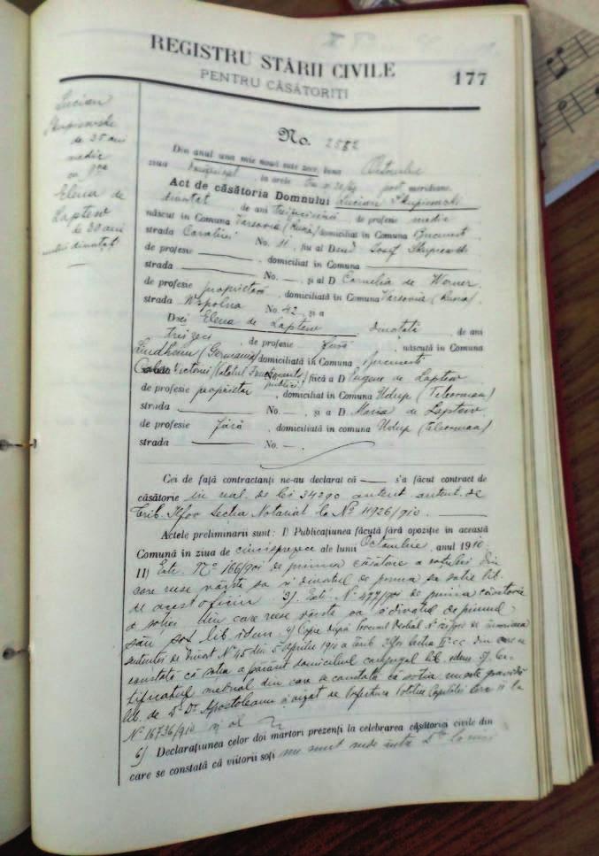 Zdjęcia Akt ślubu Lucjana Skupiewskiego i Heleny Laptew (28 X 1910) Certificatul de nuntă al lui