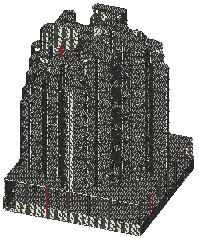Wyniki numeryczne Duży model obliczeniowy budynku biurowego Ilość równań: 7 328 394 Komputer: 16-core