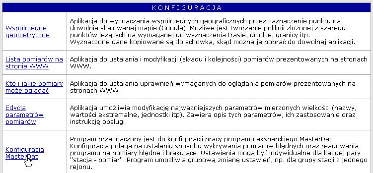 4. Konfiguracja MasterDat Program przeznaczony jest do konfiguracji pracy programu eksperckiego MasterDat.