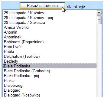 Po zaznaczeniu szukanej stacji na liście