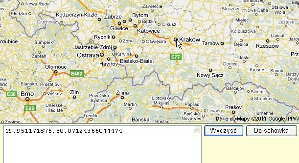 kliknięciu w żądany punkt na mapie, w okienku pomocniczym