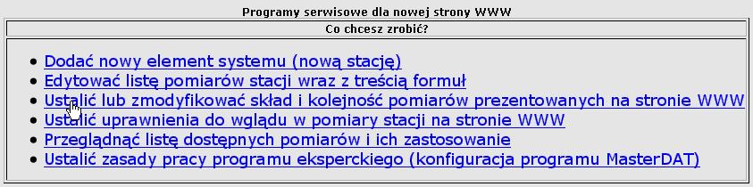 2. Lista pomiarów na stronie WWW Aplikacja służy do ustalania i modyfikacji (składu i kolejności) pomiarów