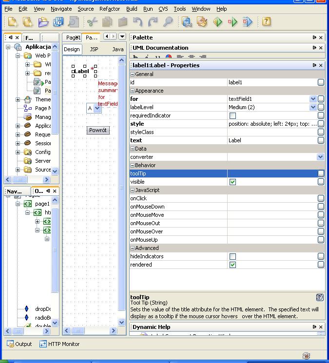 Formularz z właściwościami komponentu UI identyfikator komponentu możliwość zdefiniowania kaskadowego arkusza stylów: Font, Background, Text Block,Border, Margin, Position