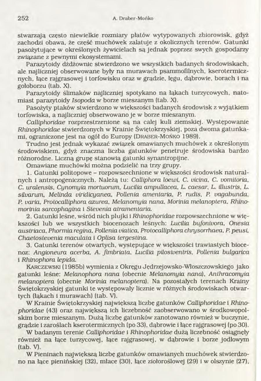 252 A. Draber-M ońko stw arzają często niewielkie rozm iary płatów wytypowanych zbiorowisk, gdyż zachodzi obawa, że część m uchów ek zalatuje z okolicznych terenów.