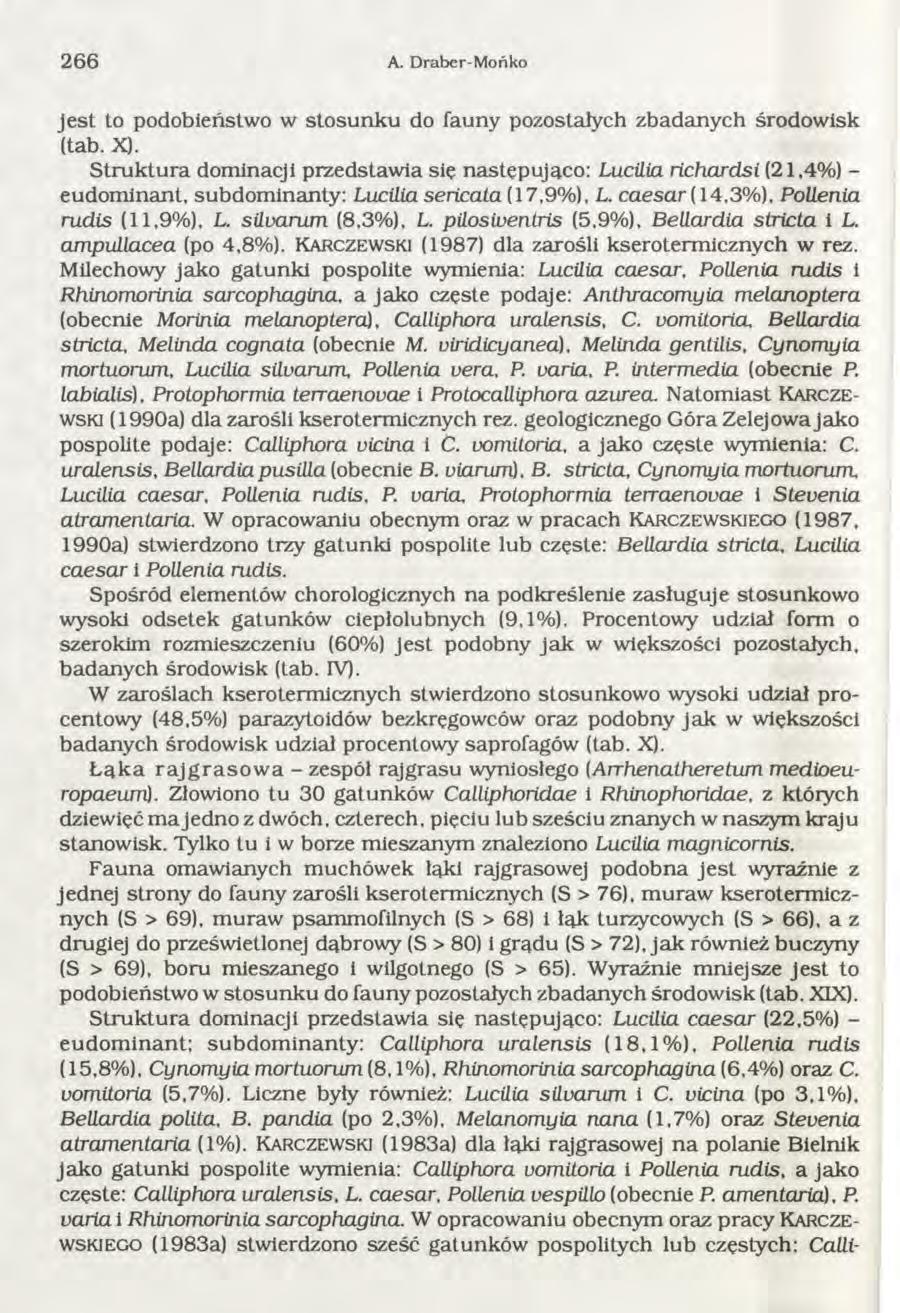 266 A. Draber-M ońko je s t to podobieństw o w sto su n k u do fauny pozostałych zbadanych środow isk (tab. X).