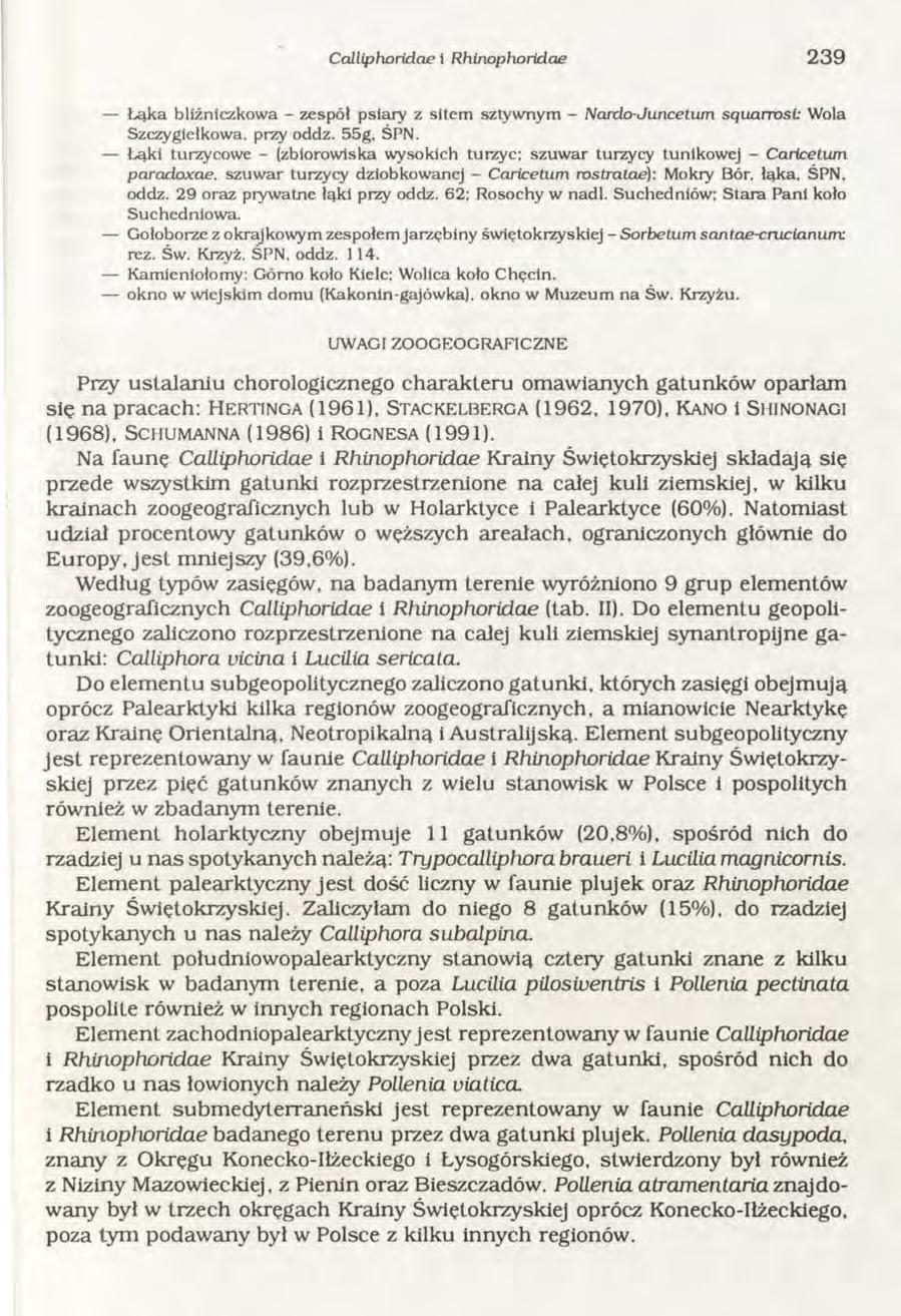 Calliphoridae i Rhinophoridae 239 Łąka bliżniczkowa - zespół psiary z sitem sztywnym - Nardo-Juncetum squarrosl Wola Szczygiełkowa. przy oddz. 55g, ŚPN.