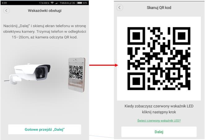 9) Na ekranie telefonu wygeneruje się kod QR, który trzeba skierować w stronę obiektyw u kamery.