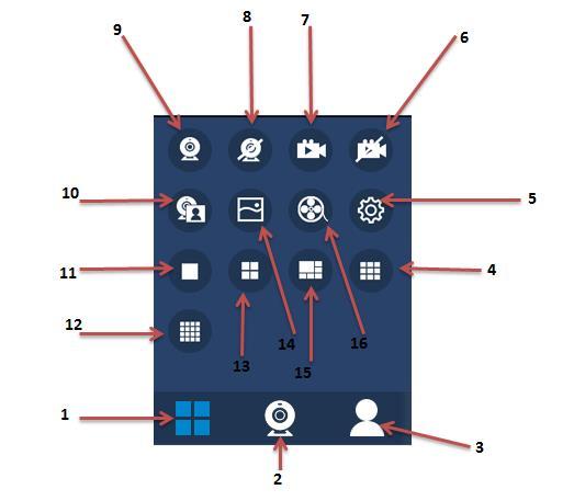 FUNKCJE PROGRAMU TYCAM 1 Menu 2 Wybór okna podglądu obrazu 3 Dane programu Tycam: mail, wersja 4 Podgląd 9 ekranów 5 Ustawienia 6 Zakończenie nagrywania 7 Rozpoczęcie nagrywania 8