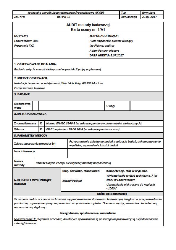 Audit metody badawczej (fakultatywny) Ogólny