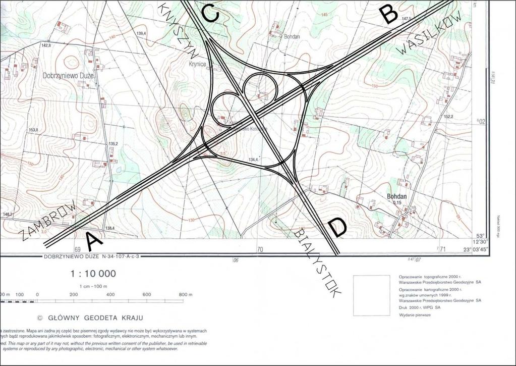 - 2-1. OPIS TECHNICZNY 1.1. Przedmiot opracowania Celem projektu jest geometryczne rozwiązanie bezkolizyjnego węzła cztero-wlotowego typu WA na przecięciu dwóch dróg klas A i GP.