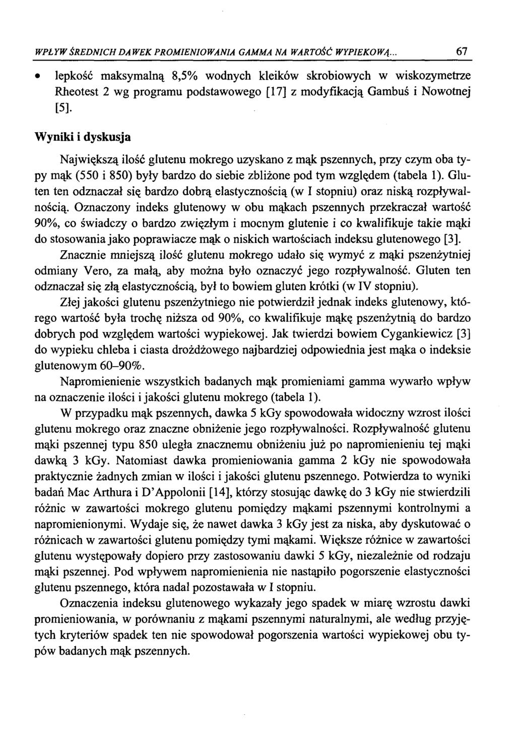 WPŁYW ŚREDNICH DAWEK PRMIENIWANIA GAMMA NA WARTŚĆ WYPIEKWĄ.