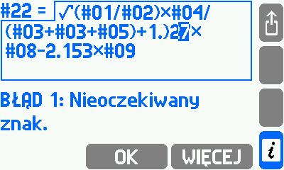 MENU GŁÓWNE USTAWIENIA WARTOŚCI OBLICZANE WARTOŚCI OBLICZANE 21. [Opis] [1] Formuła [2] Jednostka [Brak] ([tekst]) [3] Opis... [4] Rozdz. 0000.0 (0.0000, 00.000,.., 00000) [5] Bar 100% = 100.