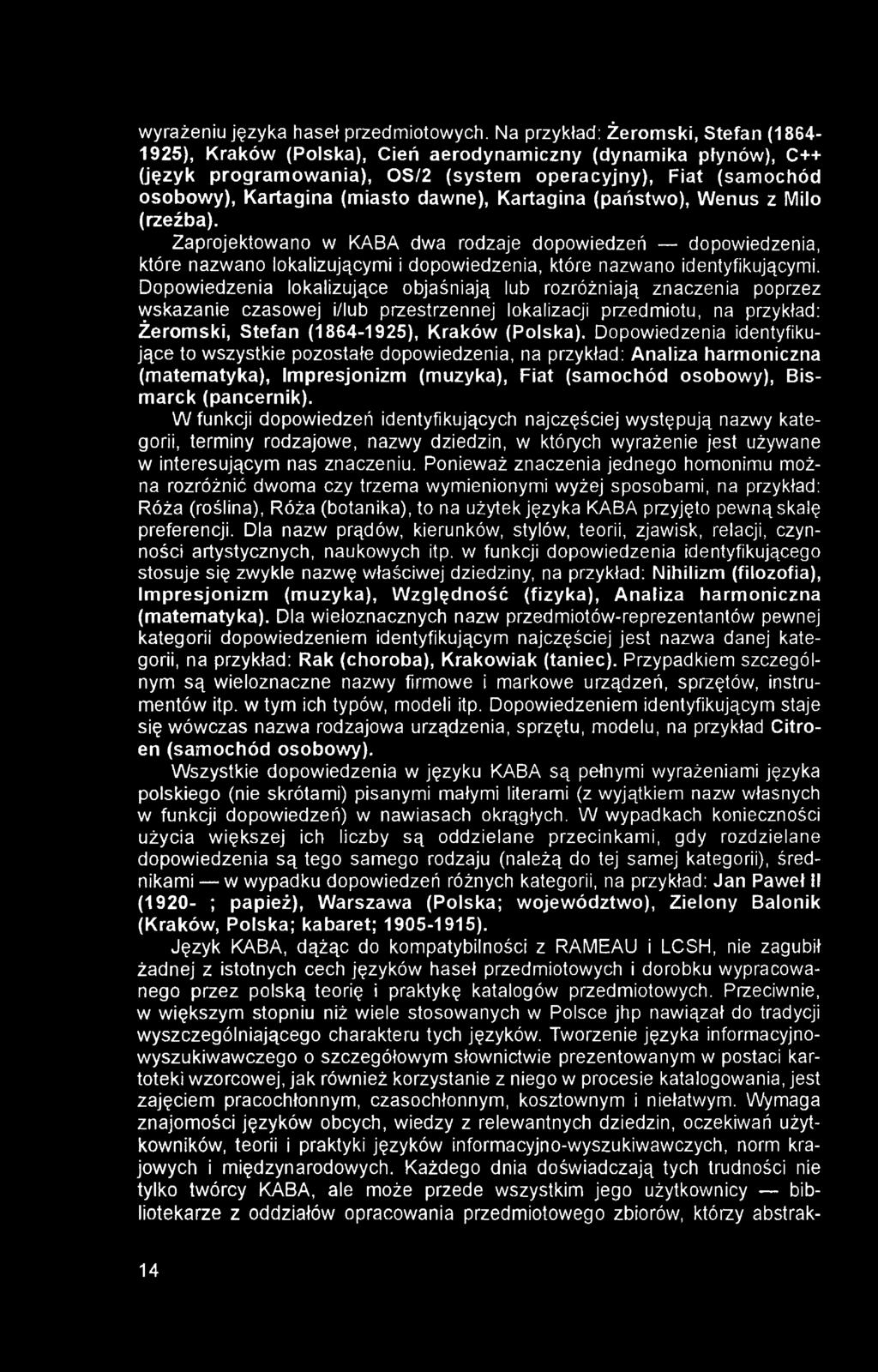 wyrażeniu języka haseł przedmiotowych.