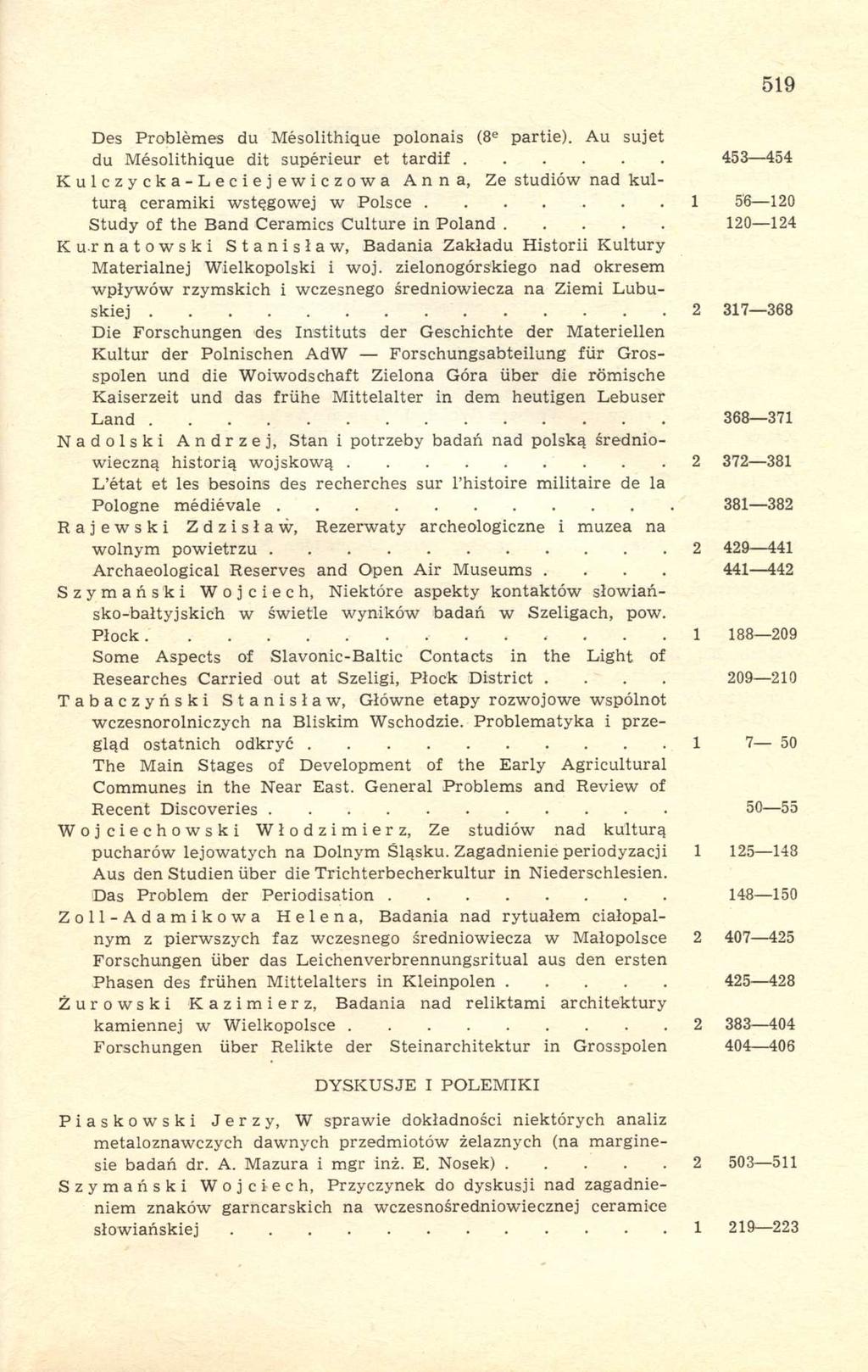519 Des Problemes du Mésolithique polonais (8 e partie).