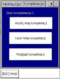W zakładce KOMPLETACJA możesz wysłać listę na PC ; skasować listę ; przeglądać listę bezpośrednio na kolektorze.