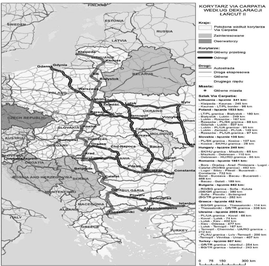 Studia Europejskie, 2/2018 Mapa 1. Korytarz Via Carpatia według deklaracji Łańcut II Źródło: Via Carpatia wpisana do projektu rozporządzenia CEF, Ministerstwo Infrastruktury, 6.06.2018, https://mi.